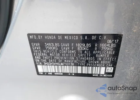 2018 Honda Fit Lx z USA, uszkodzony, nr VIN 3HGGK5H49JM710138